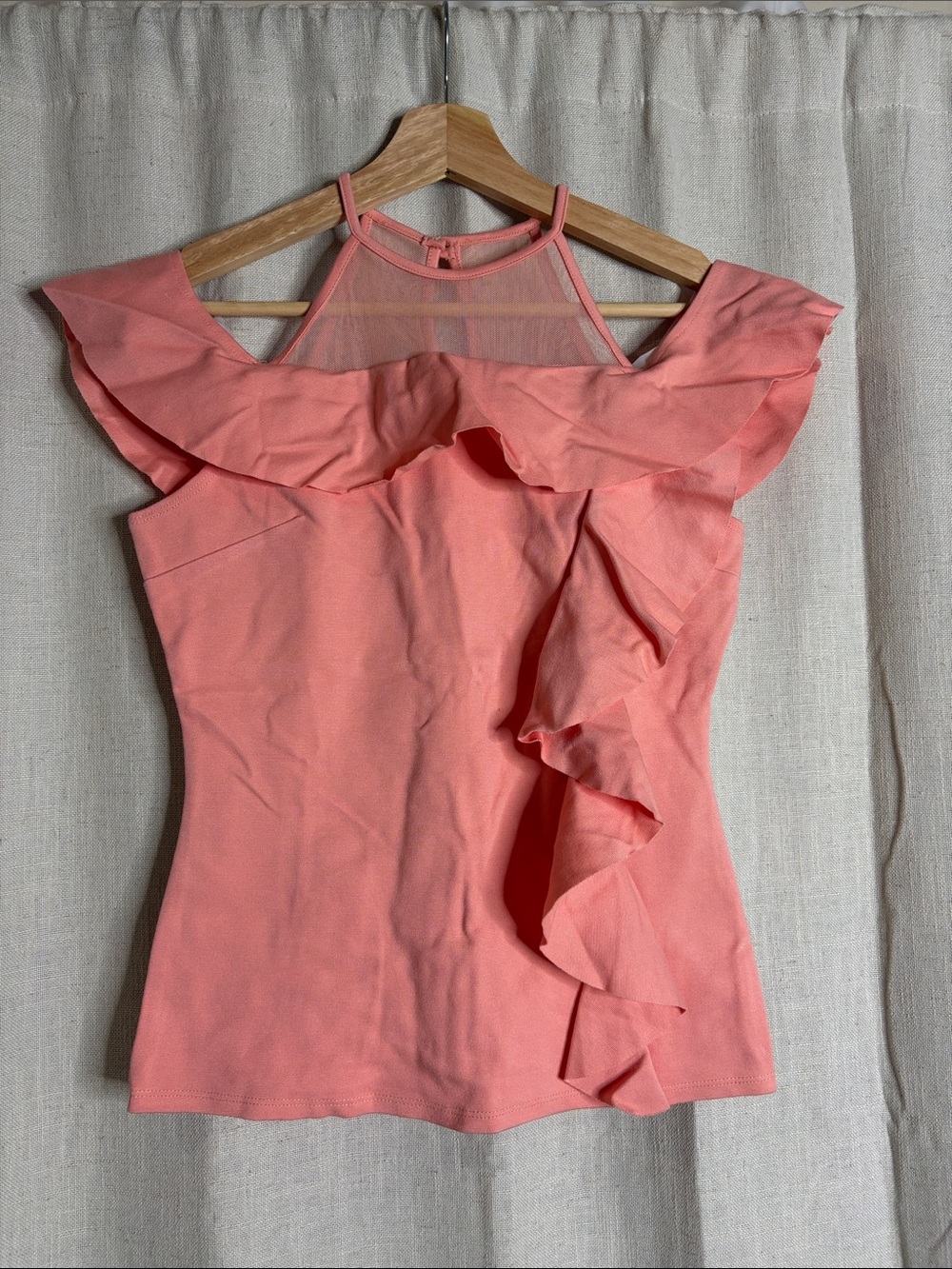 Vizio Coral Pink Ruffle Halter Camisole